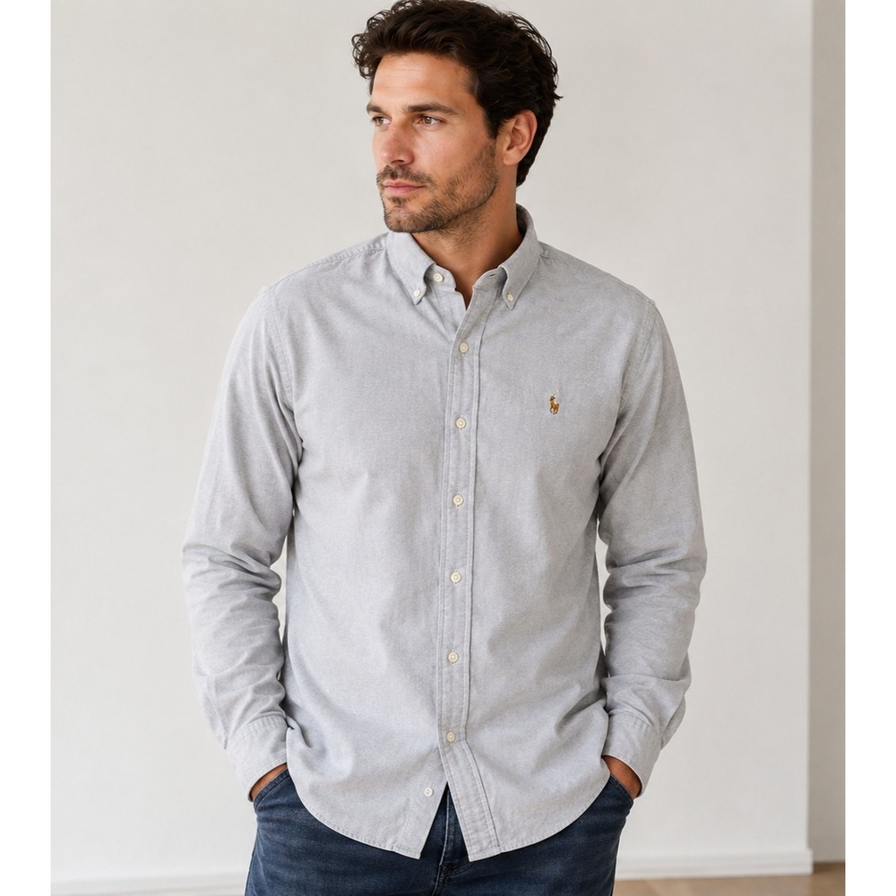 Ralph Lauren Shirt Mens XL Gray Classic Fit Button Down Long Sleeve Flesh Pony